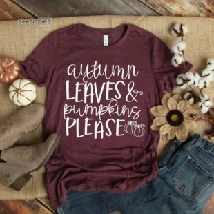 Autumn Leaves and Pumpkin Please T-Shirt