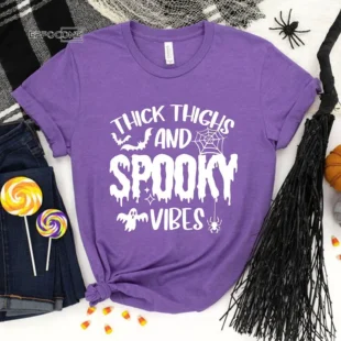 Thick Thighs Spooky Vibes Funny Halloween T-Shirt