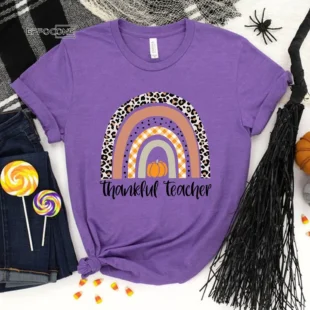 Thanksgiving Teacher Thankful Rainbow Pumpkin T-Shirt