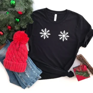 Snowflake Boobs Funny Christmas T-Shirt