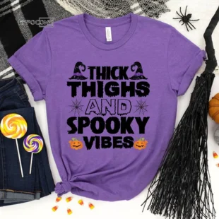 Thick Thighs Spooky Vibes Funny Halloween T-Shirt