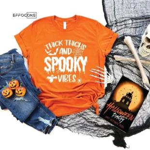 Thick Thighs Spooky Vibes Funny Halloween T-Shirt