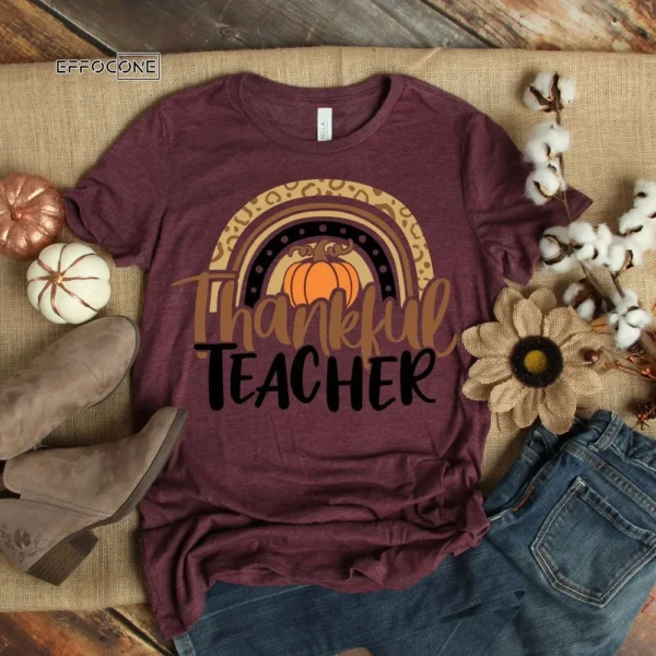 Thanksgiving Teacher Rainbow Pumpkin T-Shirt