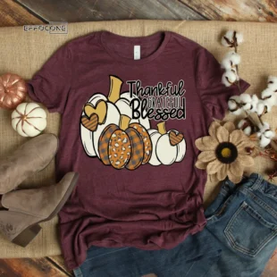 Pumpkin Thankful Grateful Blessed Thanksgiving T-Shirt