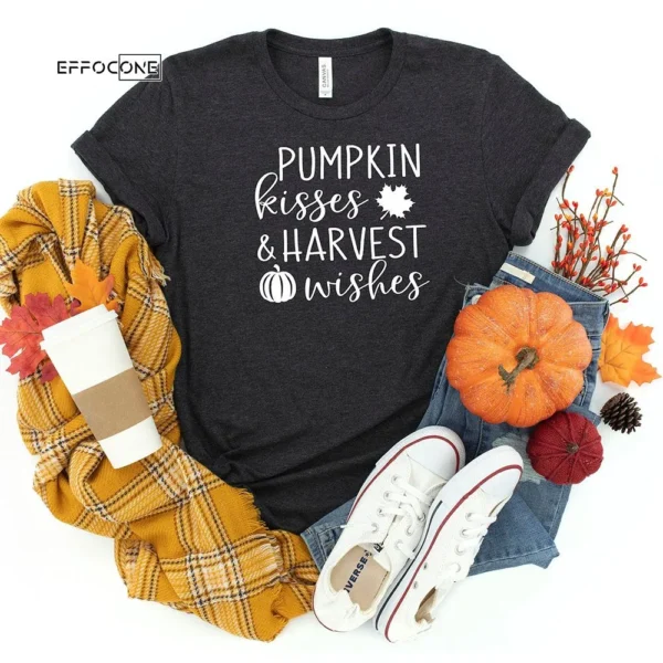 Pumpkin Kisses Harvest Wishes Thanksgiving T-Shirt