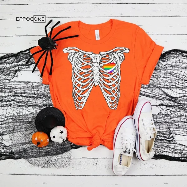 Skeleton Rainbow Heart Halloween T-Shirt