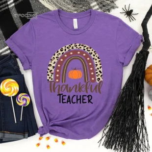 Rainbow Pumpkin Thanksgiving Teacher T-Shirt