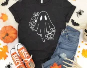 Halloween Ghost Party Floral T-Shirt