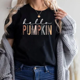 Hello Pumpkin Fall Vibes Peace Love Thanksgiving T-Shirt