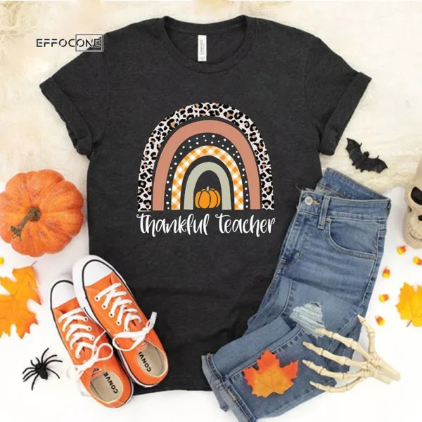 Thanksgiving Teacher Thankful Rainbow Pumpkin T-Shirt