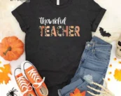 Thanksgiving Teacher Thankful Teacher Rainbow Pumpkin T-Shirt