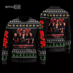 ACDC Faux Wool Ugly Christmas Sweater 3D All Over Printed Black
