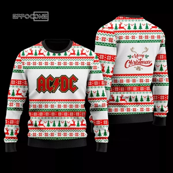 ACDC Faux Wool Ugly Christmas Sweater 3D All Over Printed White