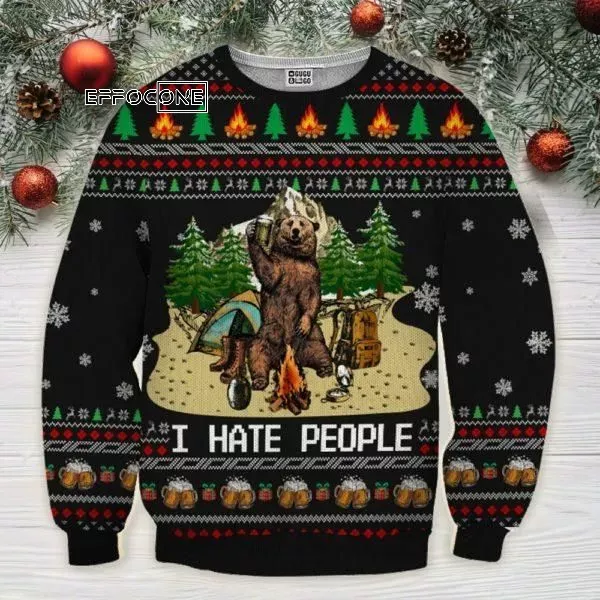 Bear Beer Camping Ugly Christmas Sweater