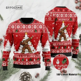 Bigfoot Sasquatch Hide And Seek Champion Ugly Christmas Sweater