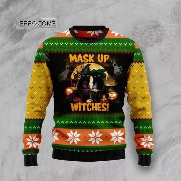 Black Cat Witches Halloween Ugly Christmas Sweater