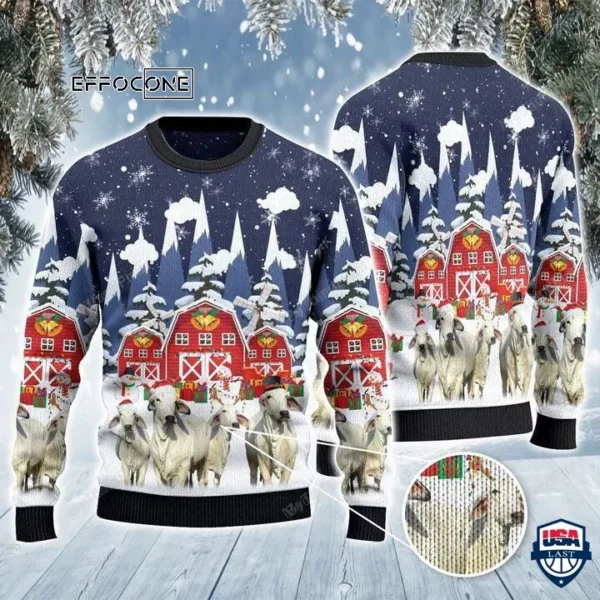 Brahman Cattle Lovers Christmas Gift Snow Farm Ugly Christmas Sweater