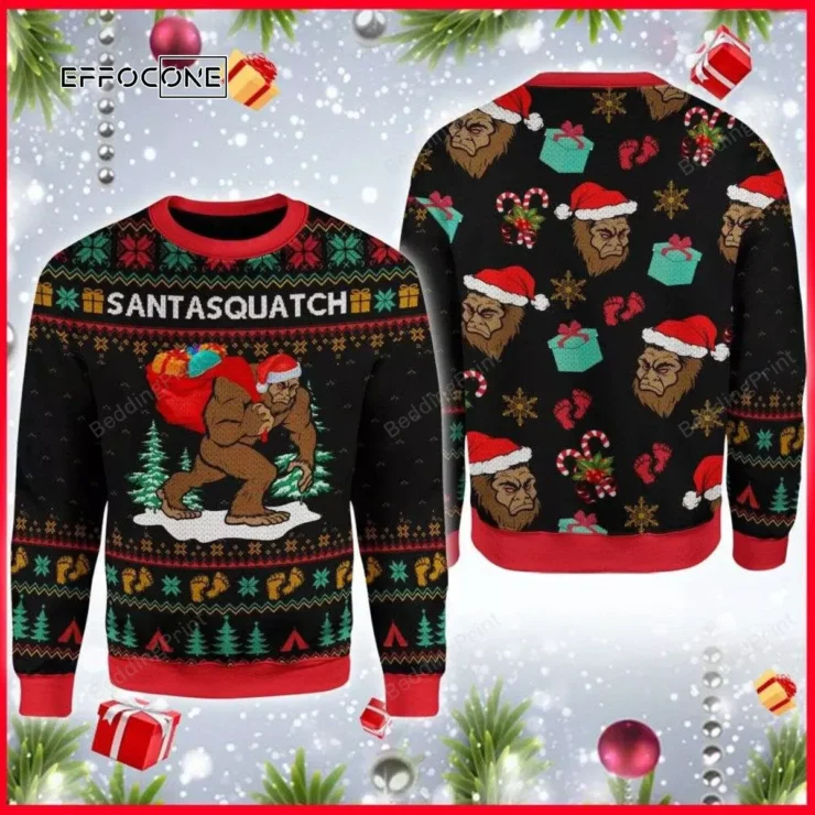 Christmas Santasquatch Campin Ugly Christmas Sweater