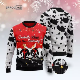 Cow Bell Rings Ugly Christmas Sweater