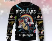 Dinosaur Unicorn Ride Hard Ugly Christmas Sweater