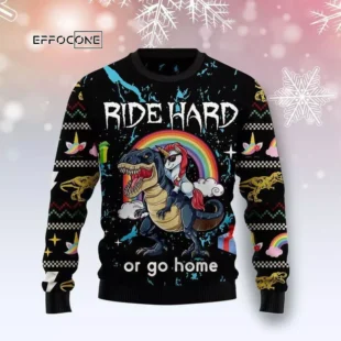 Dinosaur Unicorn Ride Hard Ugly Christmas Sweater