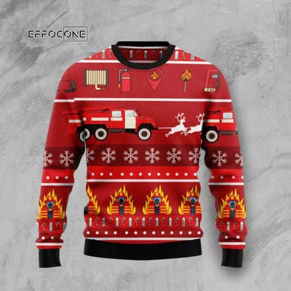 Firefighter Ugly Christmas Sweater Red