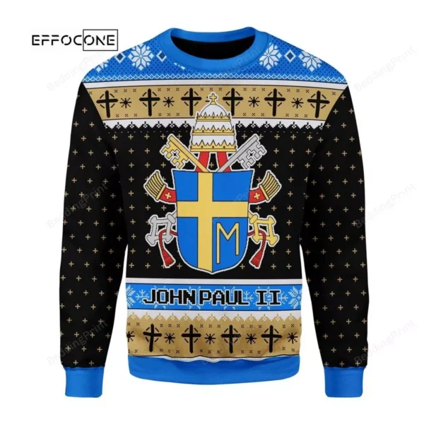 Gearhomies John Paul II Coat of Arms Ugly Christmas Sweater