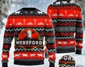 Hereford Cattle Lovers Red Black Pattern Ugly Christmas Sweater
