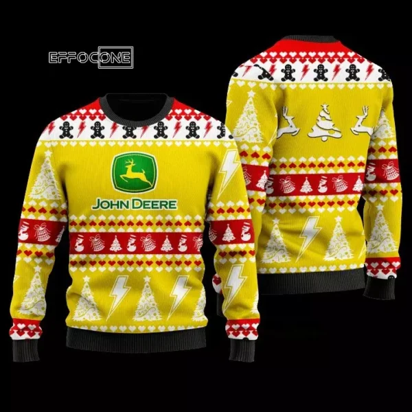 John Deere Woolen Ugly Christmas Sweater Red Yellow