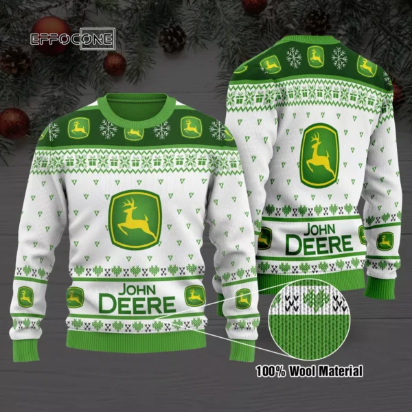 John Deere Woolen Ugly Christmas Sweater Limited White Green
