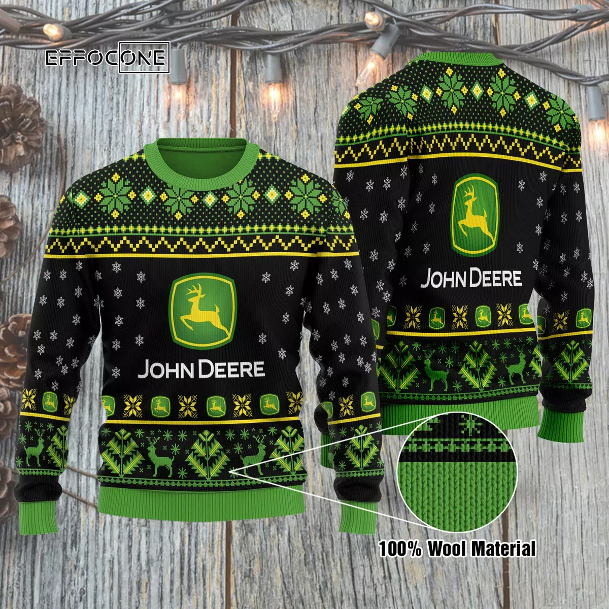 John Deere Woolen Ugly Christmas Sweater Limited Black Green