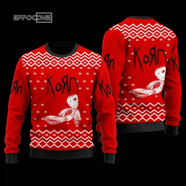 Korn Wool Ugly Christmas Sweater 3D All Over Printed Red