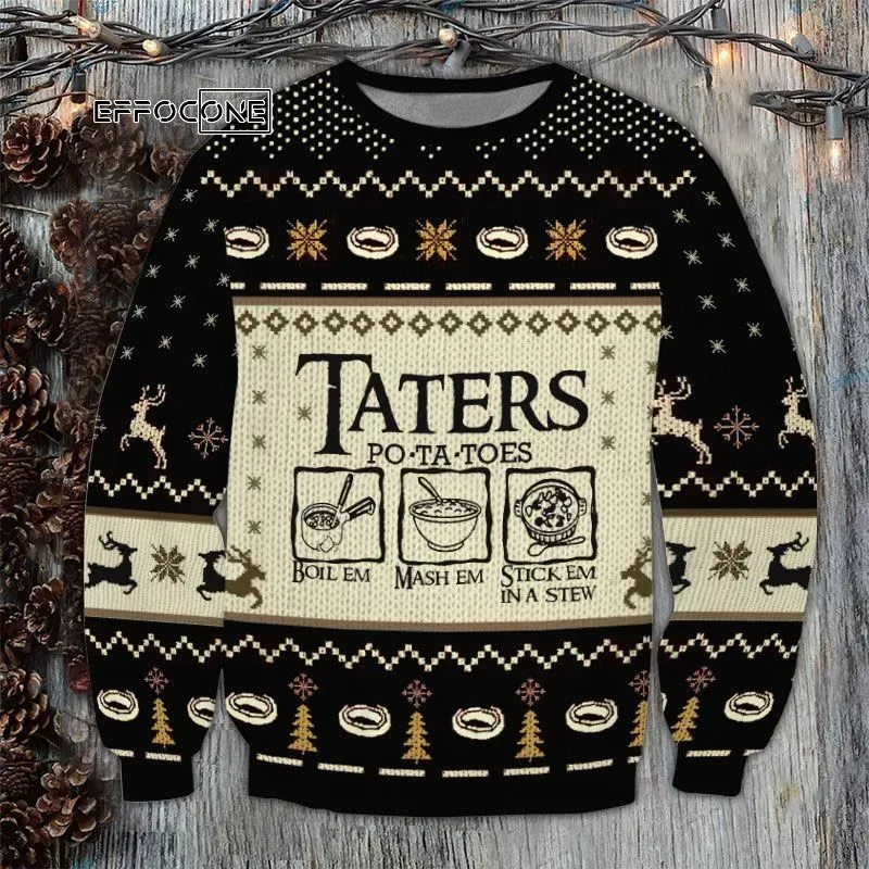 LOTR Lord Of The Rings Taters Potatoes Black Ugly Christmas Sweater