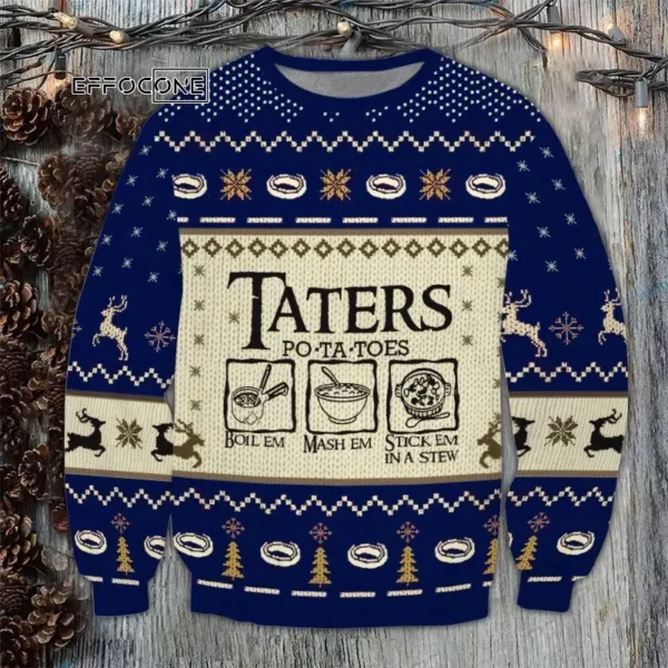 LOTR Lord Of The Rings Taters Potatoes Blue Ugly Christmas Sweater