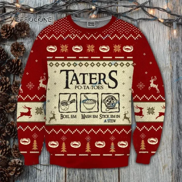 LOTR Lord Of The Rings Taters Potatoes Red Ugly Christmas Sweater