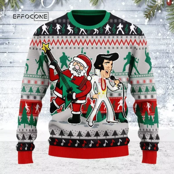 Merry Christmas Gearhomies Elvis Presley With Santa Ugly Christmas Sweater