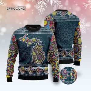 Michigan Blue Mandala Ugly Christmas Sweater