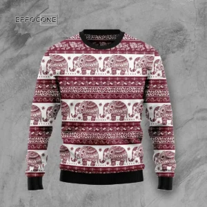 Red Elephant Mandala Ugly Christmas Sweater