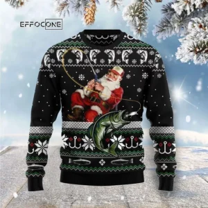 Santa Claus Fishing Ugly Christmas Sweater