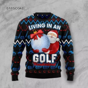 Santa Clause Golf Wonderland Ugly Christmas Sweater