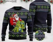 Santa Dinosaur Triceratops Ugly Christmas Sweater