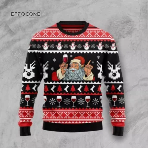 Santa Red Wine Ugly Christmas Sweater