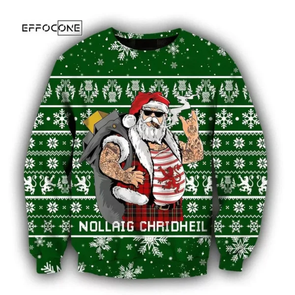 Scottish Gangster Santa Green Ugly Christmas Sweater