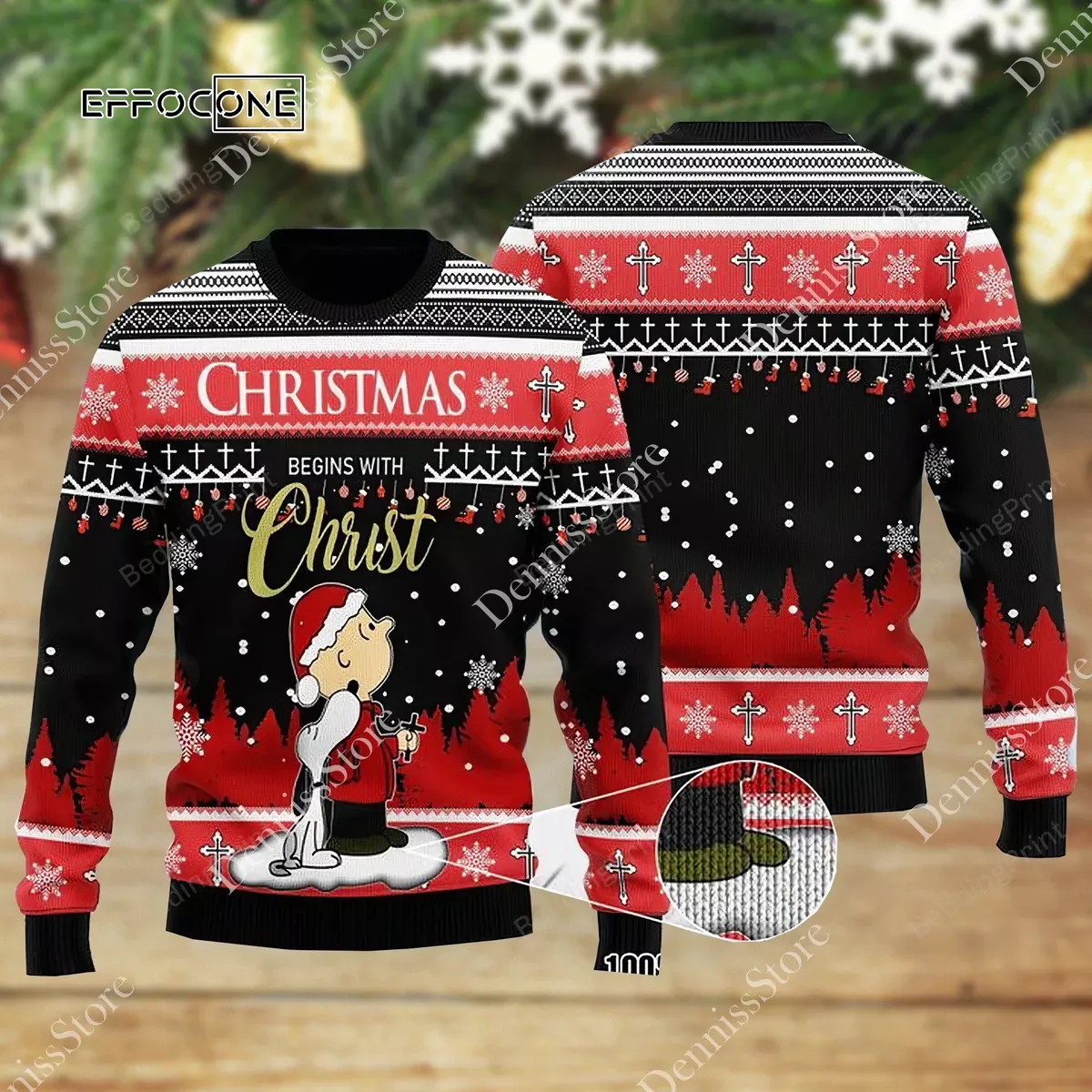 Snoopy And Charlie Christmas Begins With Christ Ugly Christmas Sweater