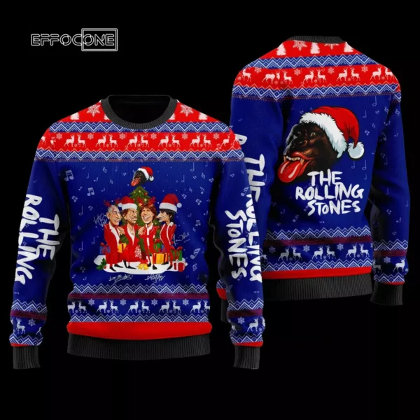 The Rolling Stones Ugly Christmas Sweater 3D All Over Printed Blue