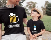 Dad Drinking Beer and Son Buddies Milk