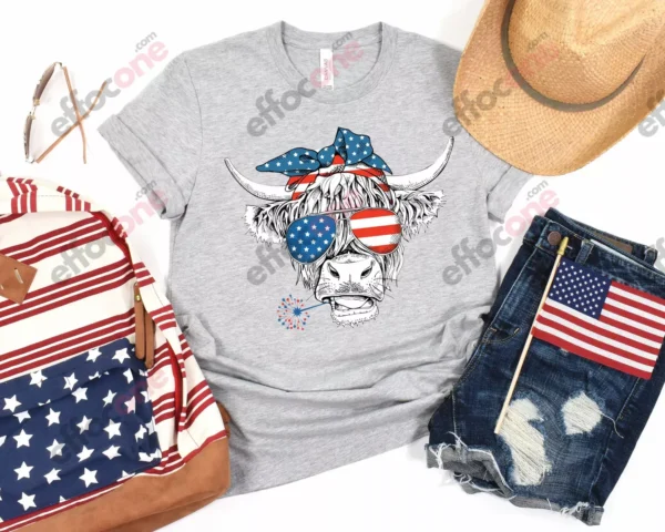 Oh My Stars Cow Shirt, Highland Cow shirt, Highland Cow With 4th July
