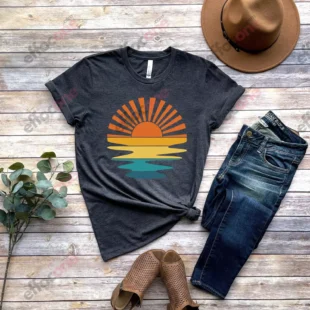 Retro Sunset Rays Wavy Shirt, Vintage Shirt, Retro Sunshine Shirt