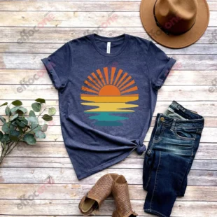 Retro Sunset Rays Wavy Shirt, Vintage Shirt, Retro Sunshine Shirt